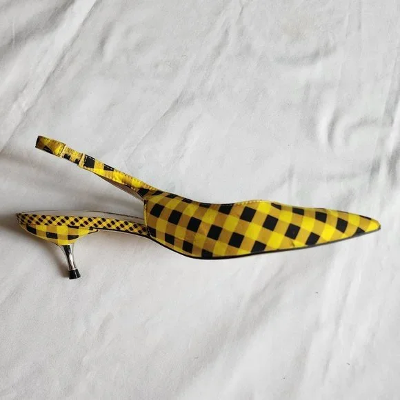 ZARA Women's Yellow/Black Gingham Slingback Pointed Toe Sandals Size 39 - Picture 7 of 9